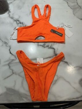 Summerful Bright Orange Textured Bikini Set
